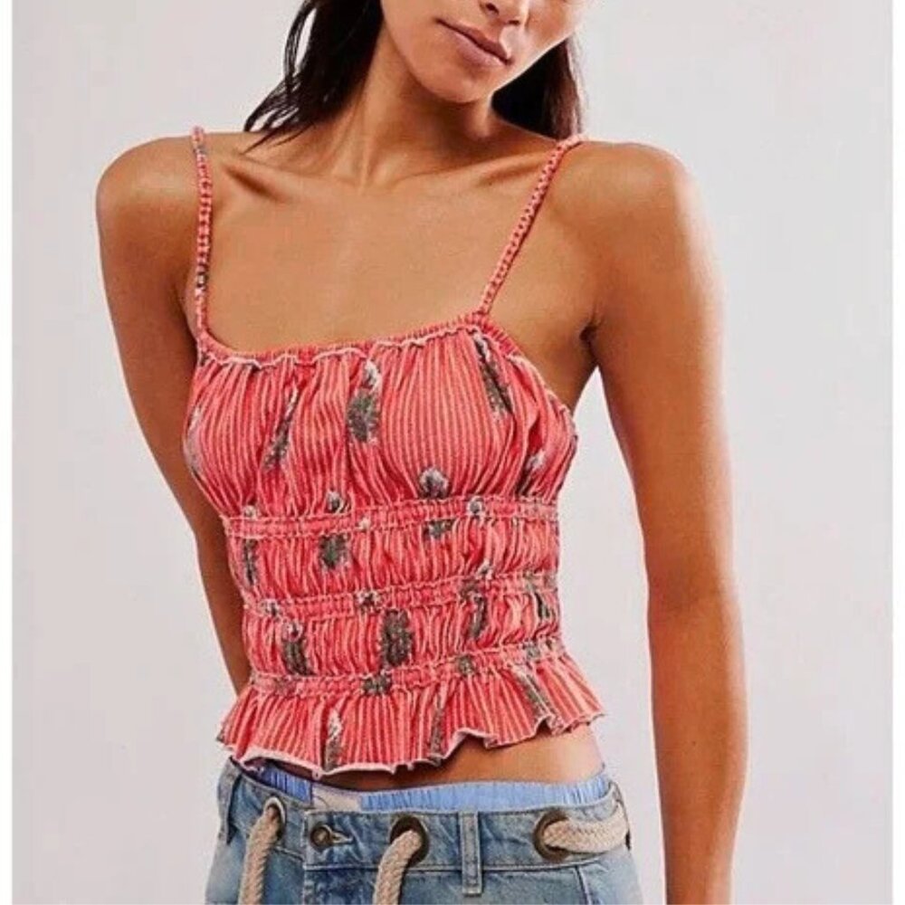 NWT Free People Dolce Vita Tank Top in Red Combo Floral Size M